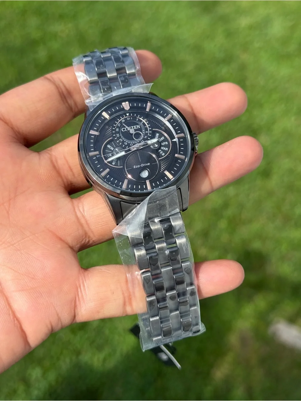 Citizen Calendrier Black Chronograph Rose Gold Multi-Function Eco-Drive Watch